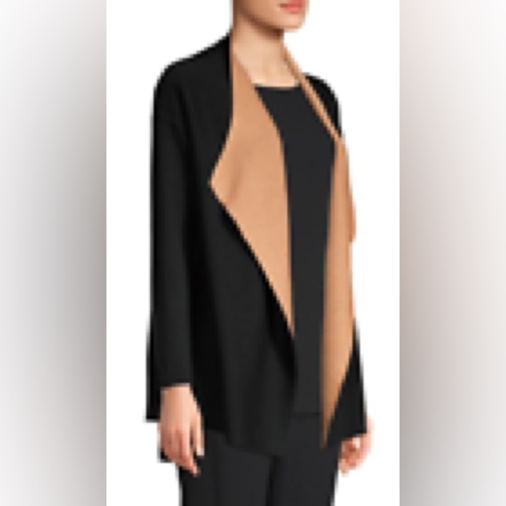 Eileen Fisher Silk & Organic Cotton Cascading Cardigan Black/Clay XL - Picture 2 of 9